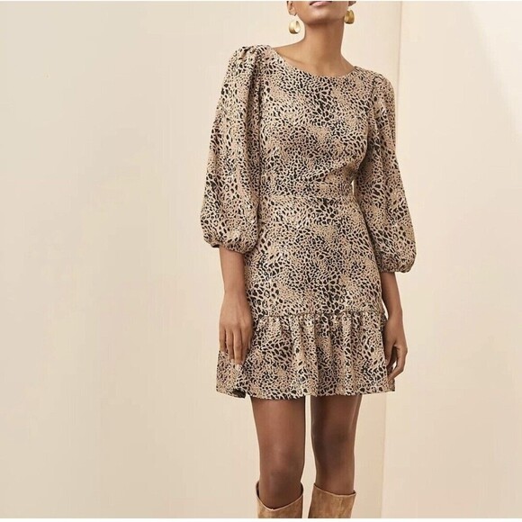 new ANTHROPOLOGIE Maeve Leopard Animal Print Mini Dress cut out Size 4 - Picture 1 of 10